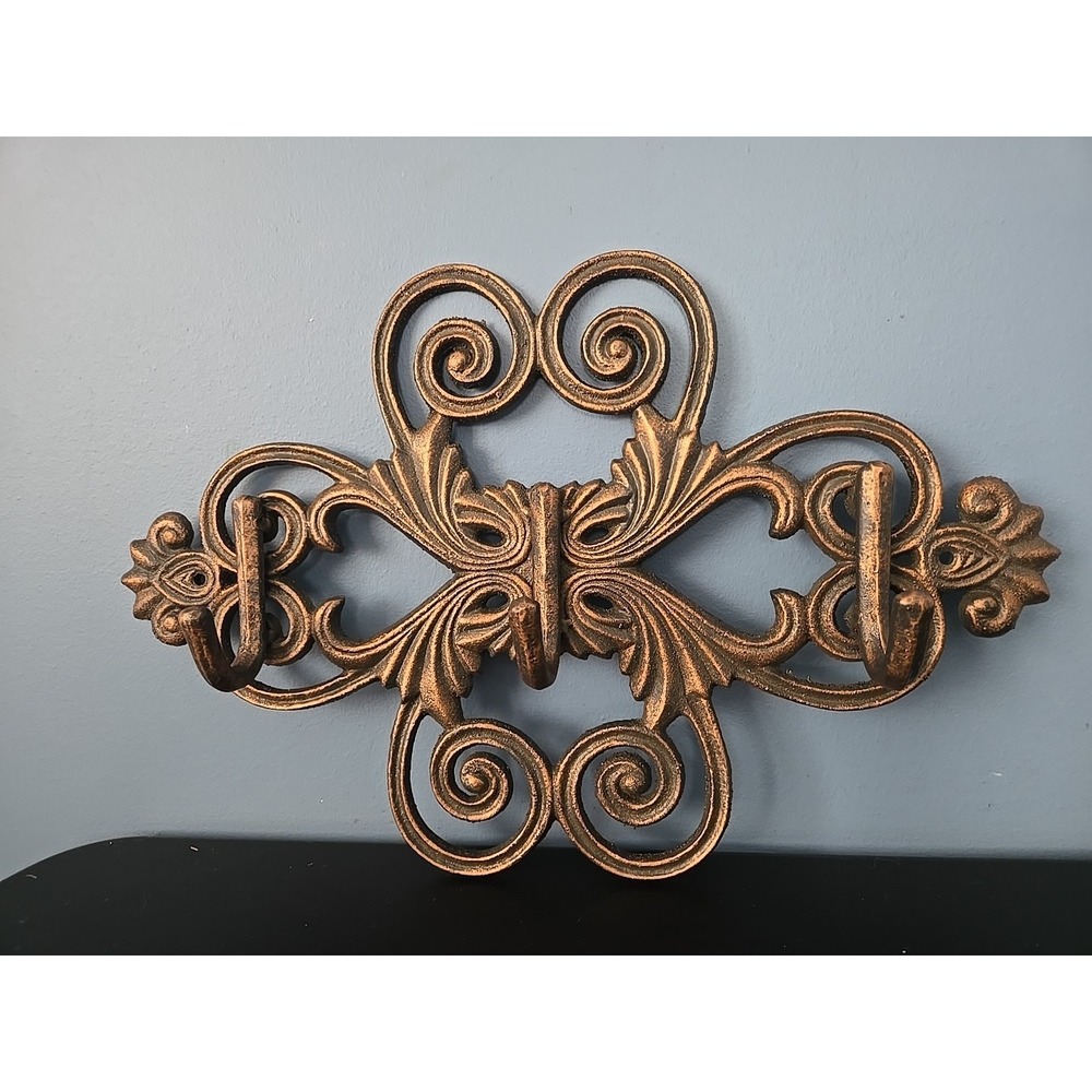 Cast Iron Accent Hook Acanthas Scroll Baroque Ornate Bronze Finish MCM 15"